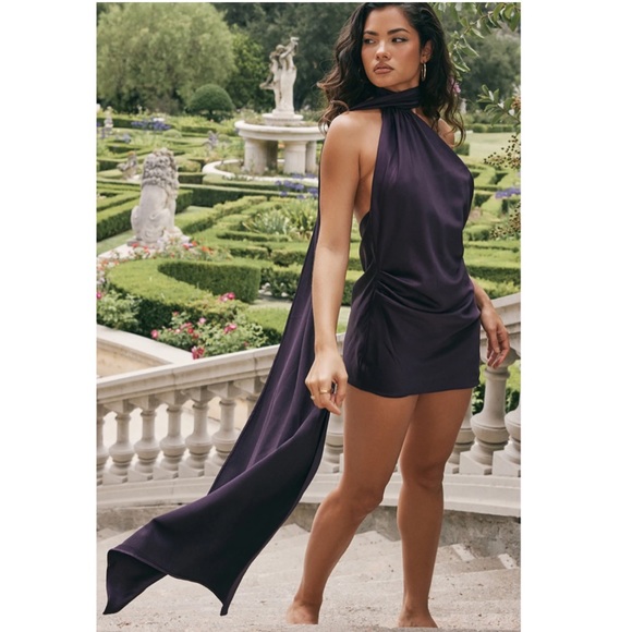 House of CB Aida Satin Halter Minidress with Sash in Night Shade Size S NWT - Picture 16 of 16